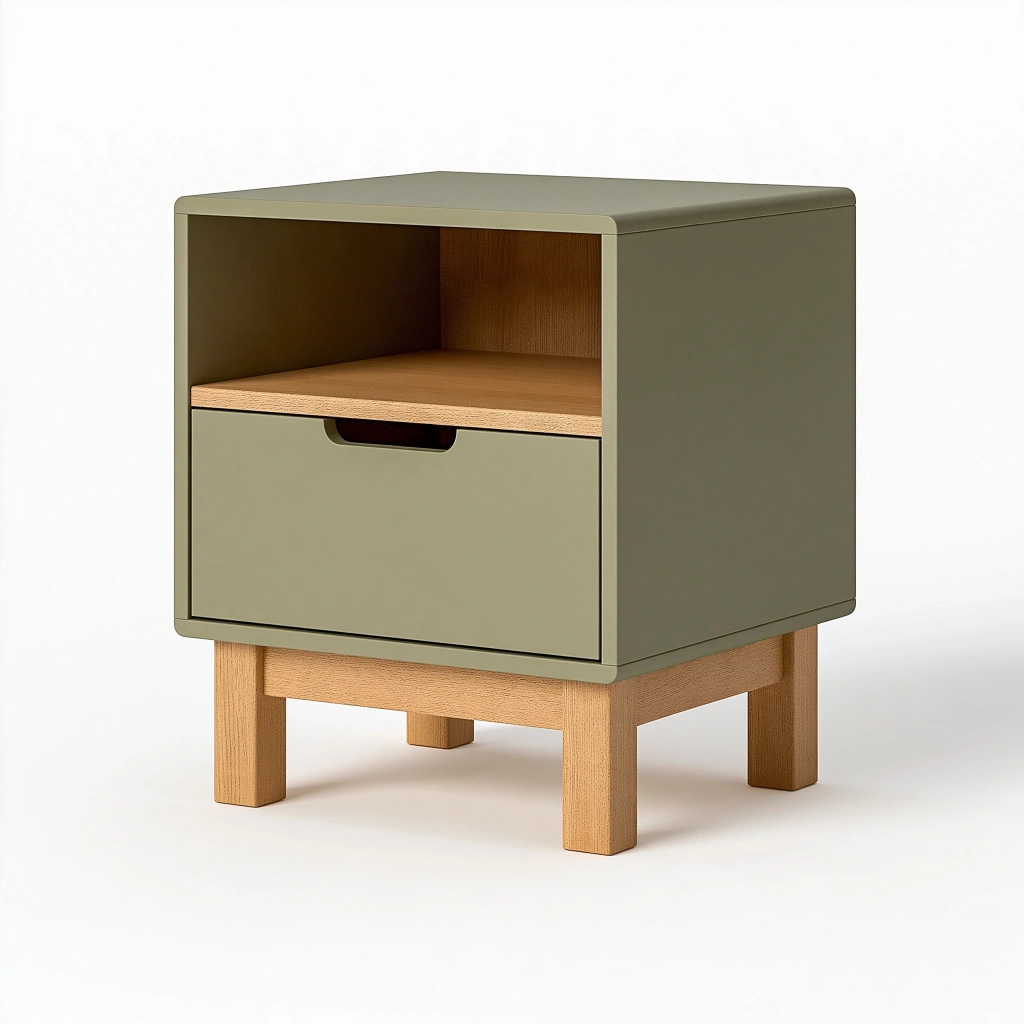 Nachttisch 45 x 40 x 60 cm aus Holz olivgrün mit Schublade - moderner Stauraum für Schlafzimmer