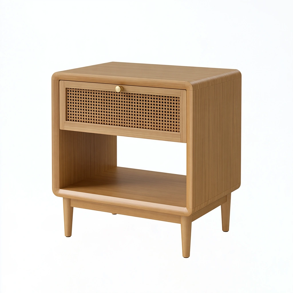 Nachttisch 45 x 40 x 60 cm aus Holz in Natur mit Rattangeflecht - Skandinavischer Stil