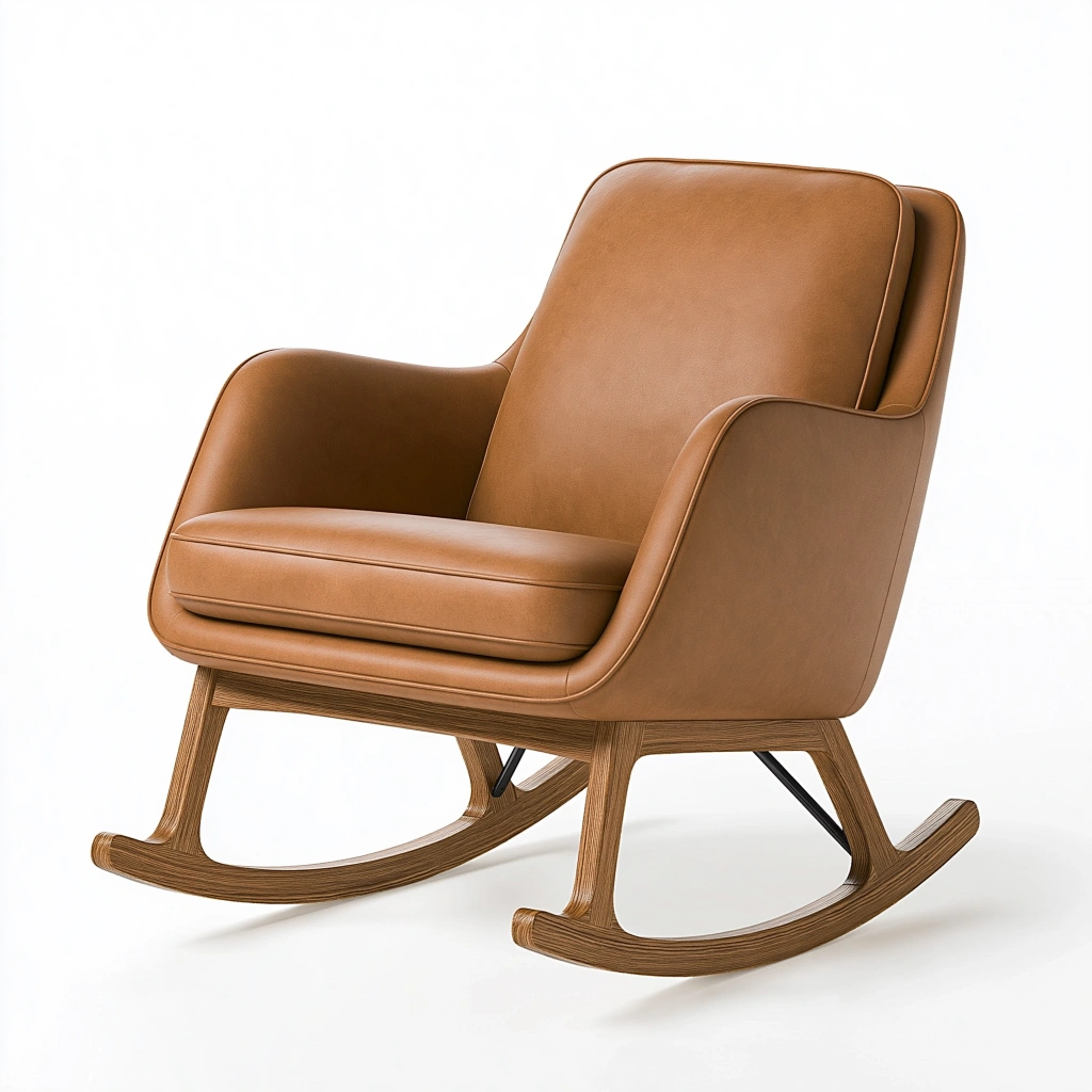 Schaukelstuhl 78 x 92 x 98 cm in Cognacbraun mit Bezug in Lederoptik und Holzgestell
