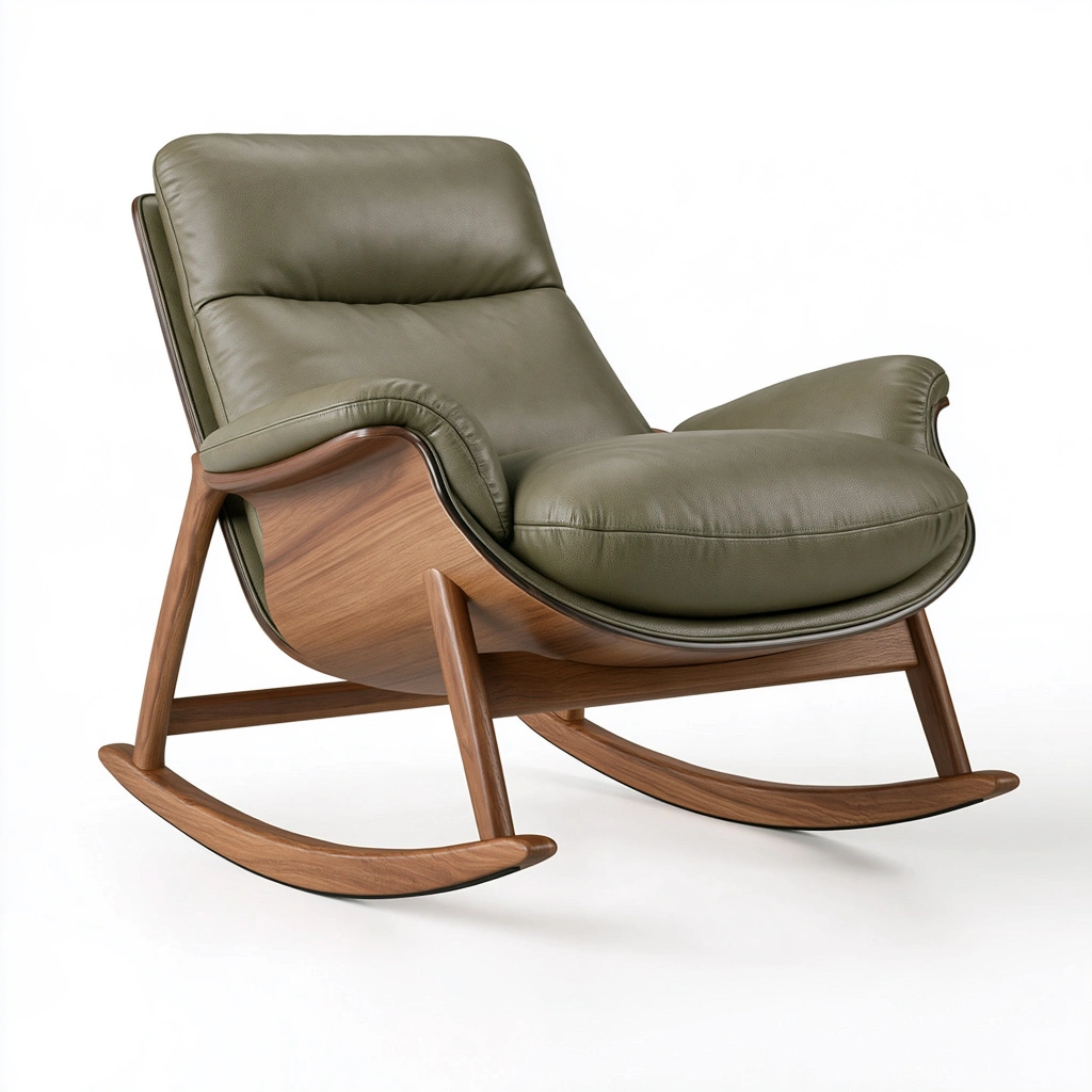 Schaukelstuhl 100 x 76 x 98 cm Holz Lederoptik Olivgrün gepolstert