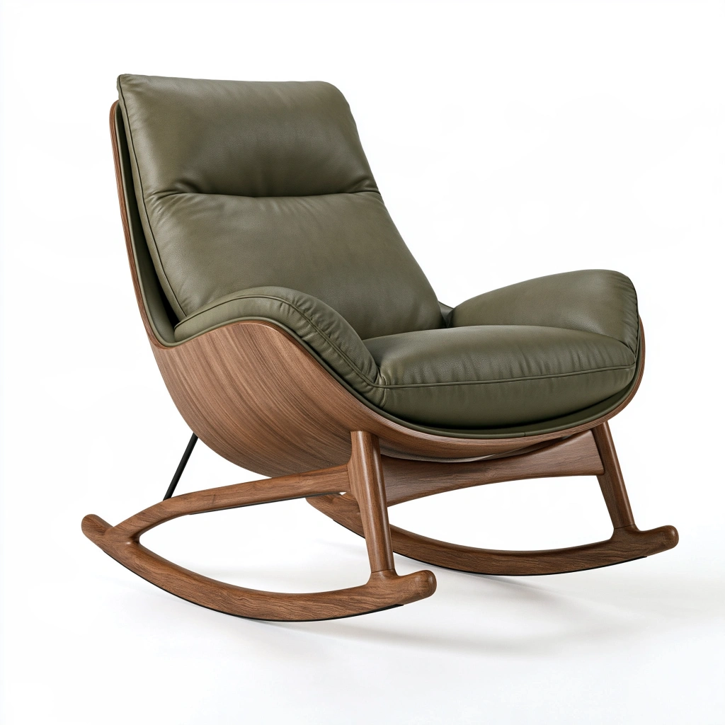 Schaukelstuhl 100 x 75 x 92 cm Leder Olivgrün Walnussholz modern