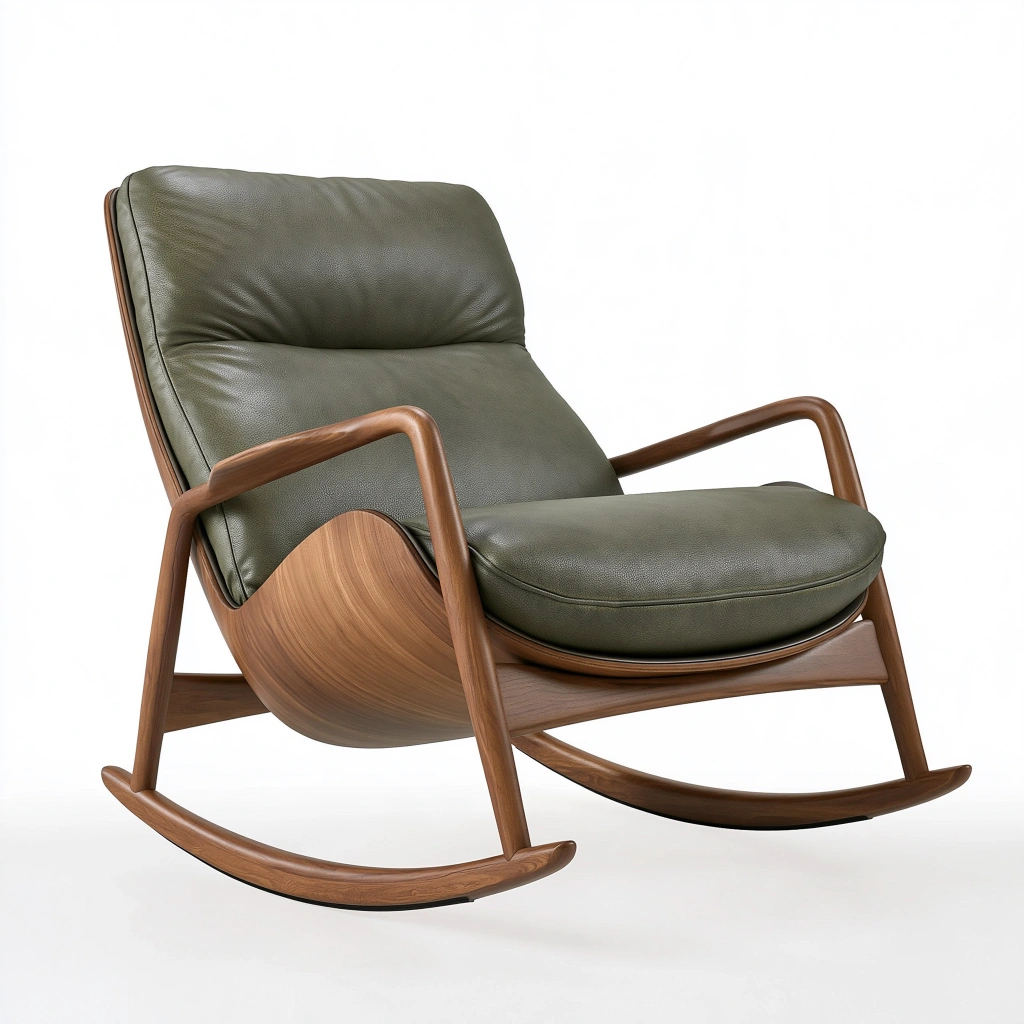 Schaukelstuhl 100 x 75 x 95 cm aus Holz in Olivgrün und Braun mit gepolsterter Sitzfläche