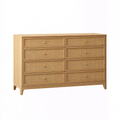 Kommode 160 x 45 x 90 cm aus Holzwerkstoff und Rattangeflecht Natur mit 8 Schubladen im Retro Stil