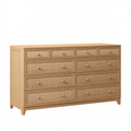 Kommode 160 x 45 x 90 cm aus Holz in Natur mit Rattangeflecht und 10 Schubladen