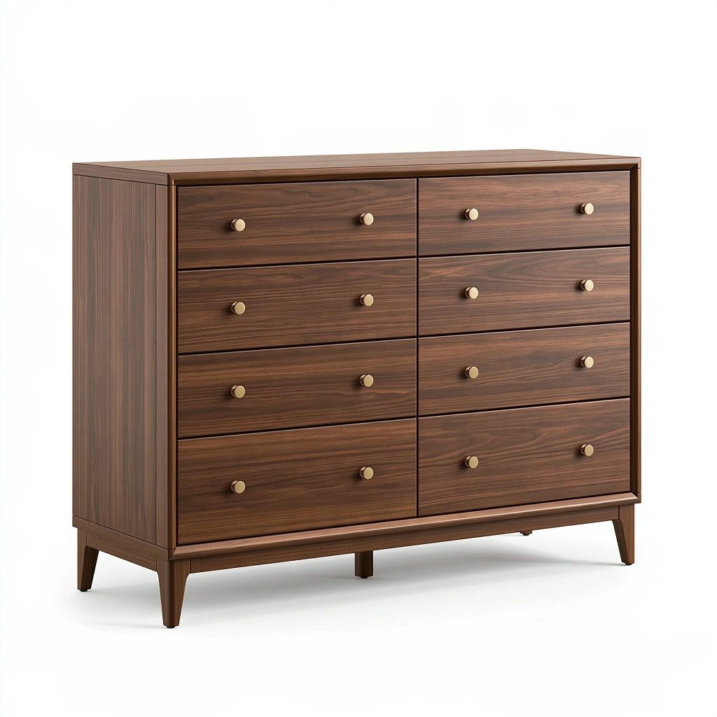 Kommode 140 x 45 x 100 cm Walnussbraun Holzoptik mit 8 Schubladen Mid-Century-Stil