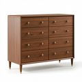 Kommode 140 x 45 x 100 cm aus Holz in Walnussbraun mit 8 Schubladen im Mid-Century-Stil