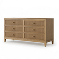 Kommode 140 x 45 x 80 cm aus Holzwerkstoff in Eichenoptik mit 6 Schubladen im geriffelten Stil
