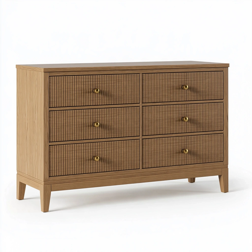 Kommode 120 x 40 x 90 cm aus Holzwerkstoff in Braun mit 6 Schubladen geriffelter Front