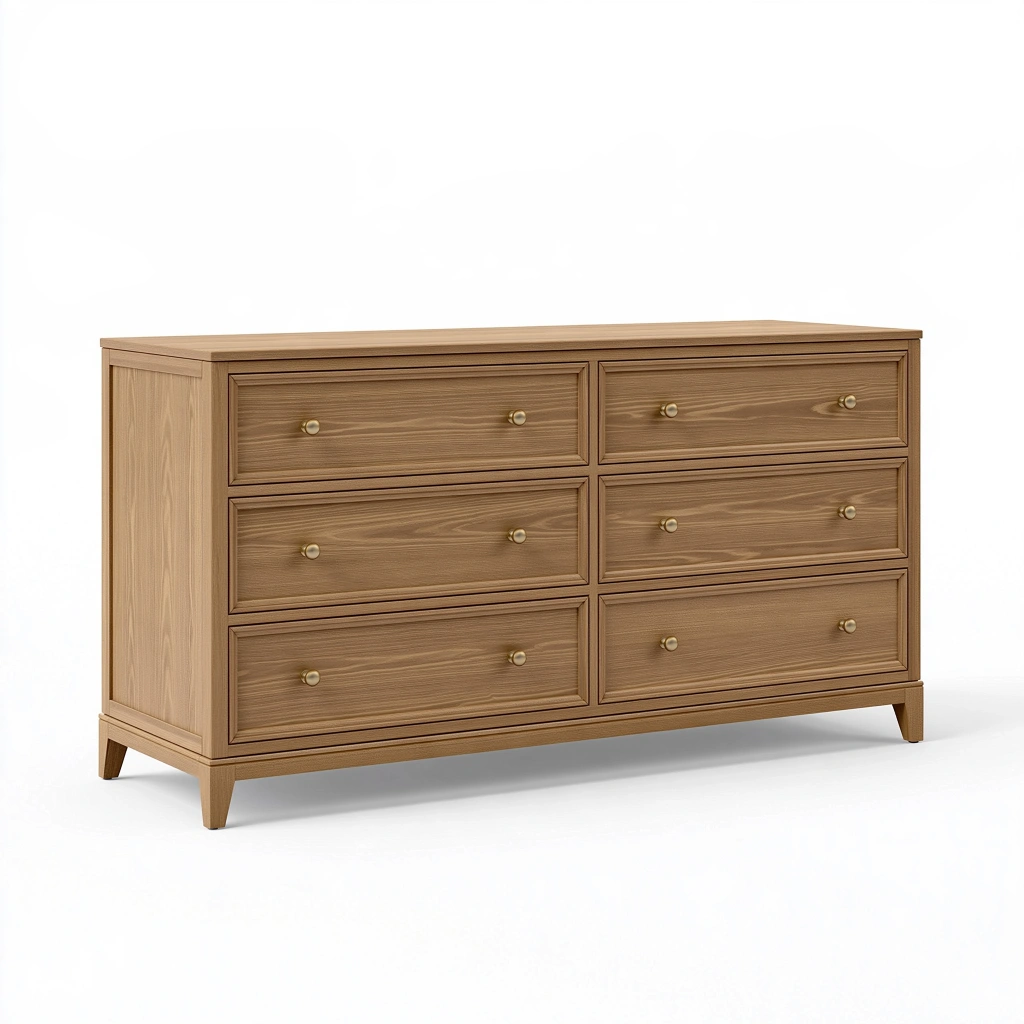 Kommode 160 x 45 x 85 cm aus Holz in Naturbraun mit 6 Schubladen