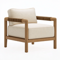 Sessel 78 x 75 x 80 cm aus Holz und Textil in Naturbraun Beige - moderner Loungesessel mit Armlehnen