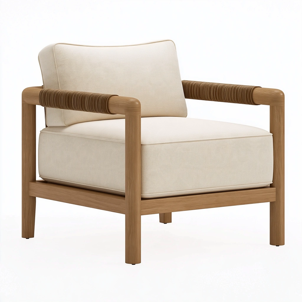 Sessel 78 x 75 x 80 cm aus Holz und Textil in Naturbraun Beige - moderner Loungesessel mit Armlehnen