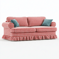 2-Sitzer Sofa 180 x 90 x 85 cm Textil Rot Weiß kariert Landhausstil