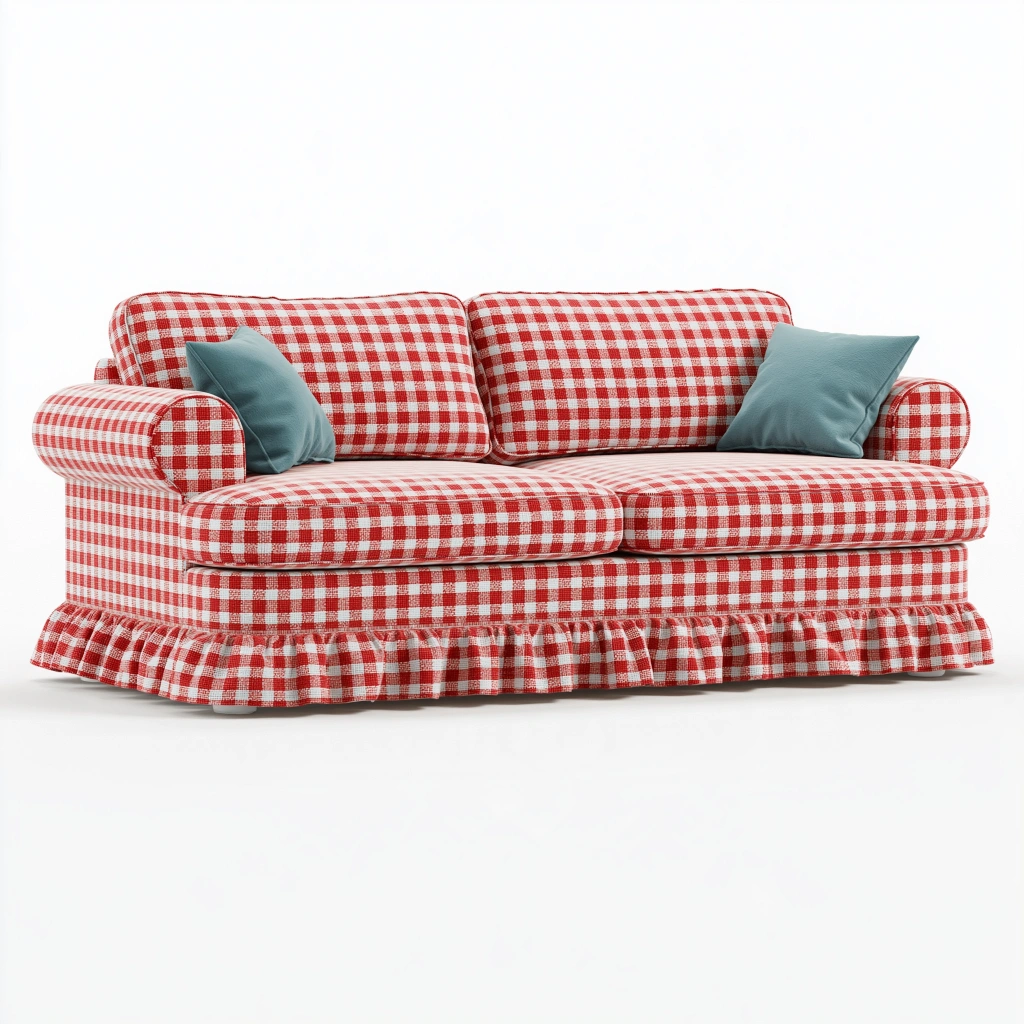 2-Sitzer Sofa 180 x 90 x 85 cm Textil Rot Weiß kariert Landhausstil