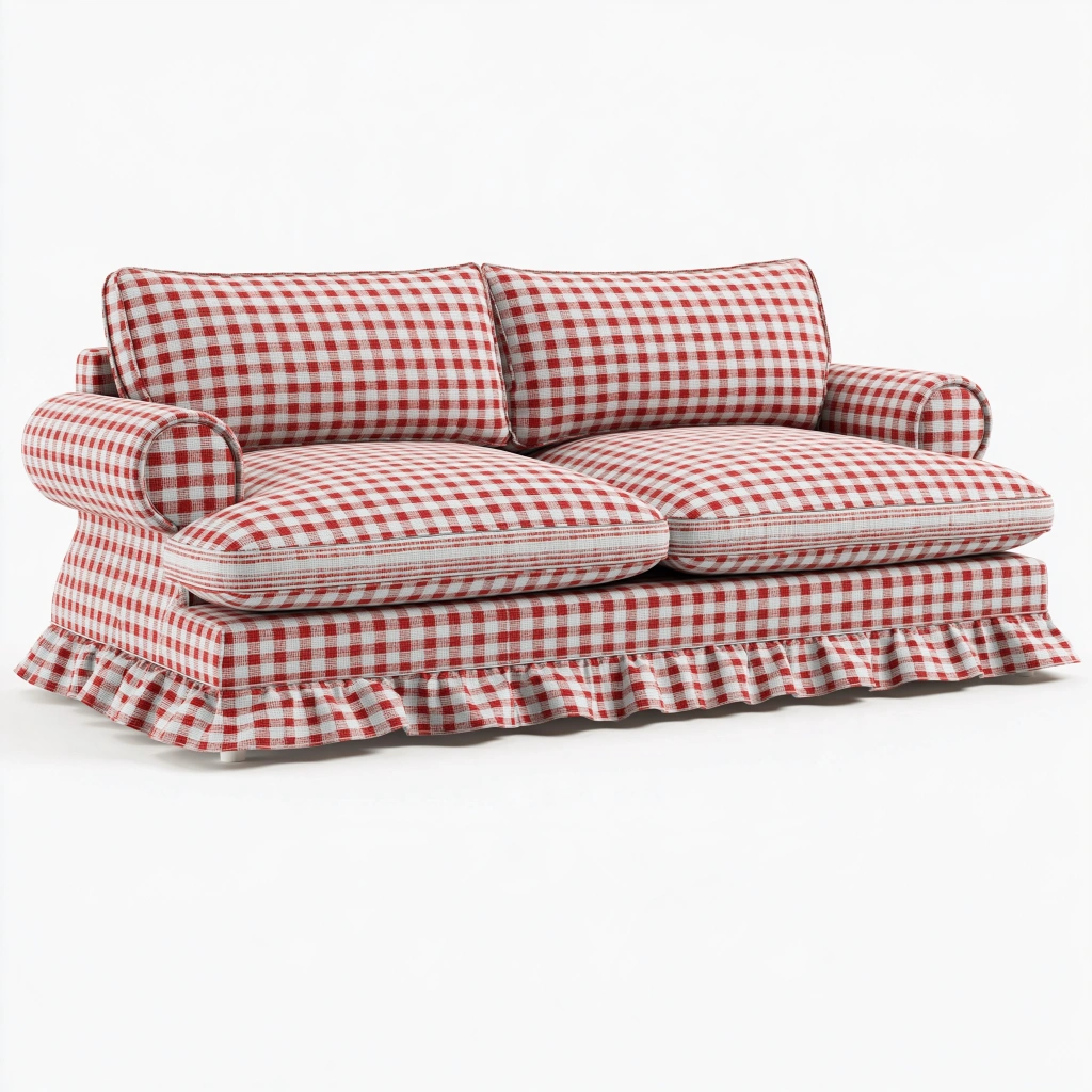 2-Sitzer Sofa 180 x 90 x 85 cm Textil Rot Weiß kariert Landhausstil