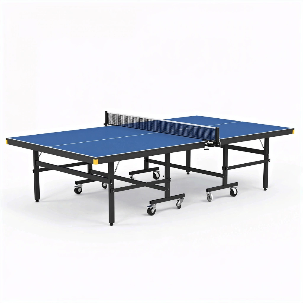 Tischtennisplatte 274 x 152.5 x 76 cm blau mit Stahlgestell und Rollen für Indoor-Spiel