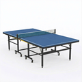 Tischtennistisch 274 x 152.5 x 76 cm Stahl Blau mit Netz fahrbar