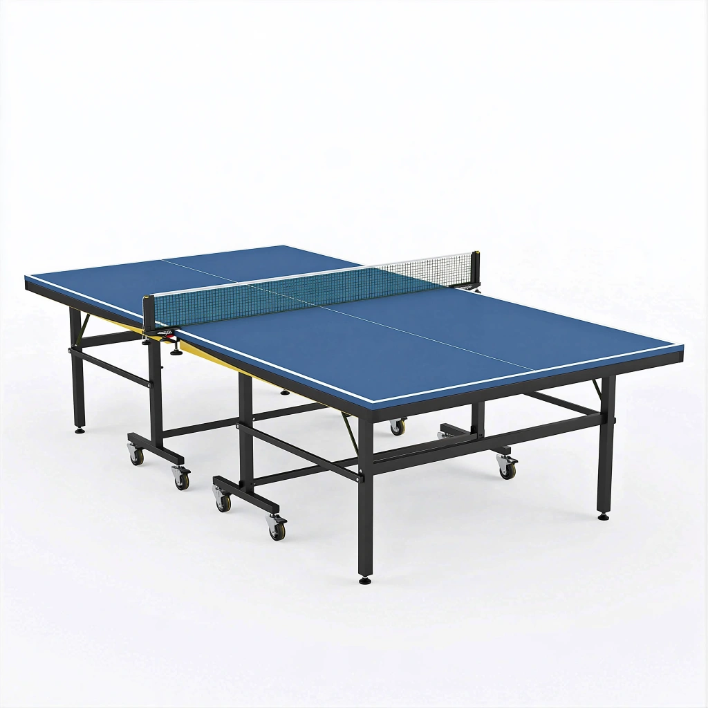 Tischtennistisch 274 x 152.5 x 76 cm Stahl Blau mit Netz fahrbar