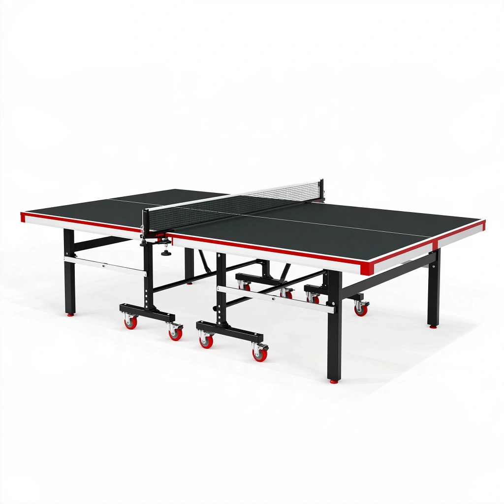 Tischtennisplatte 274 x 152.5 x 76 cm aus Holzwerkstoff und Metall in Schwarz Weiß Rot klappbar mit Rollen